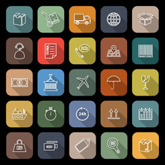 Logistics line flat icons with long shadow