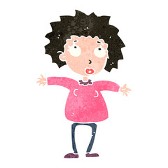 retro cartoon woman shrugging shoulders