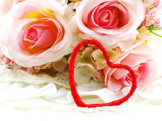 valentine day with heart and rose flower background concept