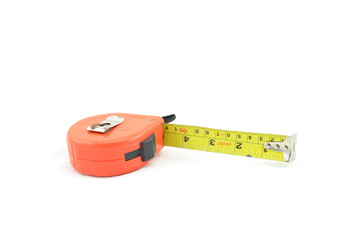 old and dust and rusty tape measure isolated white background