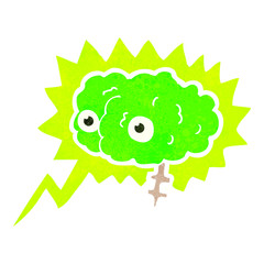 retro cartoon glowing brain