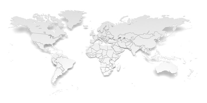 Fototapeta Papierowa mapa świata z granicami państwowymi