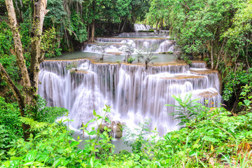 Huay Mae Kamin Waterfall in Kanchanaburi, Thailand.