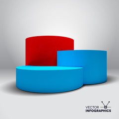 Infographic vector 3D pedestal with blue and red columns