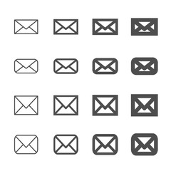 letter envelope mail and email icon set, many size of outline, v