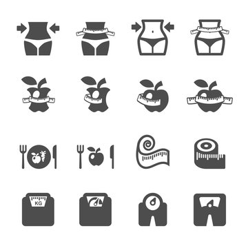 Healthy Fitness Diet And Slim Icon Set, Vector Eps10