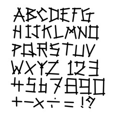 illustration vector alphabet english lowercase  letters and numbers made of black lines