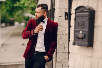 bearded man with e-cigarette