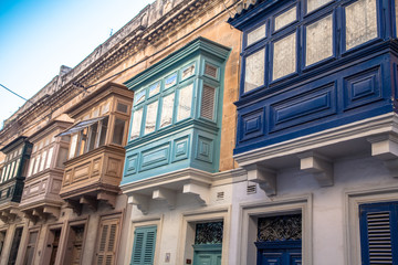 Obraz premium Colorful balconies in town Mdina, Malta