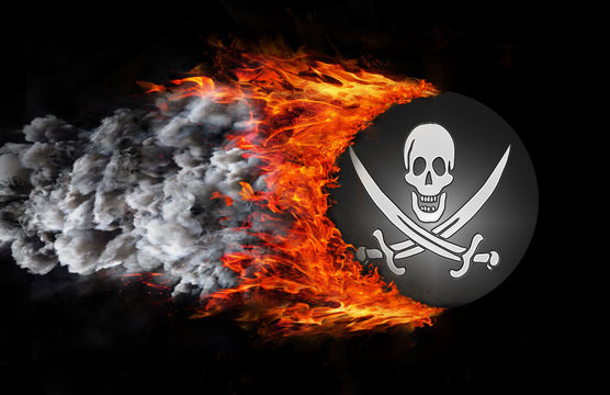 Flag with a trail of fire and smoke - Pirate