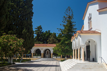 church with a courtyard in Rhodes Kremasti