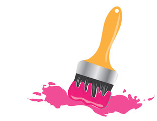 Pędzel malarski z r&oacute;żową plamą farby obraz wektorowy