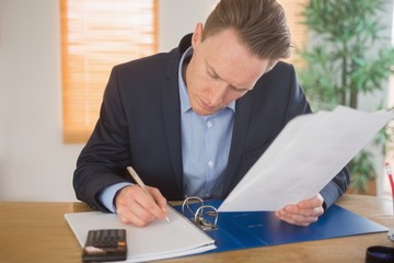 Concentrated businessman reading a document