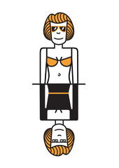 Holiday and work (woman). Woman on vacation and woman at work.