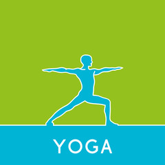 Fototapeta na wymiar Contour of man in yoga pose on the green background. Vector yoga illustration.Human makes exercises of yoga. Silhouette of man in yoga asana. Yoga poster. Linear, flat yoga illustration.