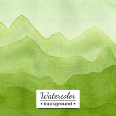 Vector illustration. Watercolor landscape with mountains. The template for the poster, cover, advertising. Blurred landscape with watercolor texture. Handmade picture for background, backdrop.