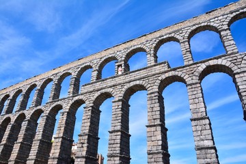 The famous ancient aqueduct in Segovia.