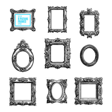 Vector hand drawn set with picture frames. 