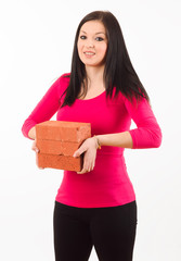 young woman with brick work