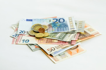 euro banknotes and coins