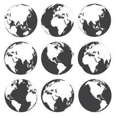 Vector globe earth icons on a white background