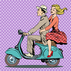 Fototapeta premium man woman scooter retro