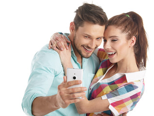 Young couple take selfie