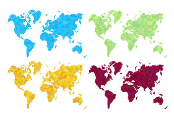 Fototapeta na wymiar set gold blue red green world map the low poly polygon high prec