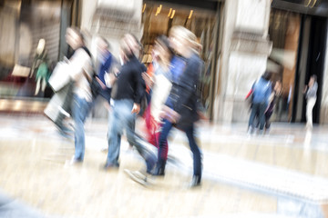 Blurred pedestrian, zoom effect