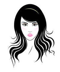 Long hair style icon, logo women face