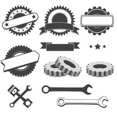 Set of badge, emblem, logotype element for mechanic, garage, car