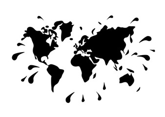 world map vector blot spray droplets as ink