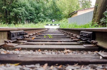The impasse and end rails to the index mark on the children's railway in Striysky Park in Lviv
