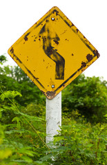 Signs, turn left and go straight.