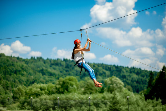 Riding On A Zip Line