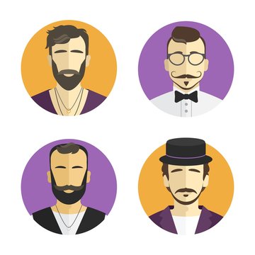 Different men hipster avatar, vector illustration set collection