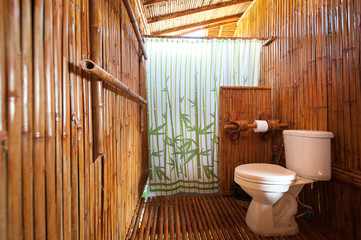 bathroom bamboo with masonry shower cubicle and bathtub