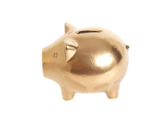 Fototapeta na wymiar Golden Piggy Bank isolated on white background