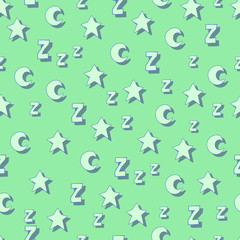 Flat stars, moons and z with shadows on white background