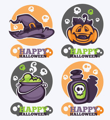 vector collection of Halloween symbols, logo and icons in cartoo