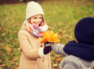 smiling children in autumn park