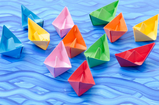 multicolored paper origami boats