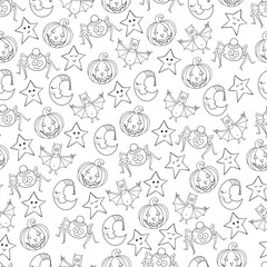 Seamless halloween cartoon pattern with characters
