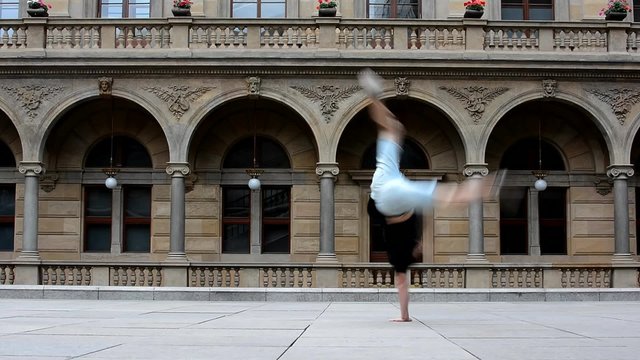 Young boy dancing breakdance in the Prague