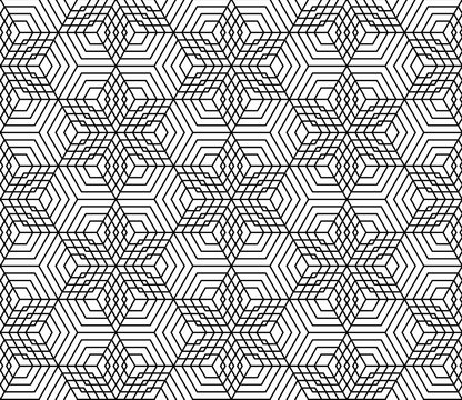 Vector black and white seamless pattern stars,Modern textile print with illusion, abstract texture, Symmetrical repeating background

