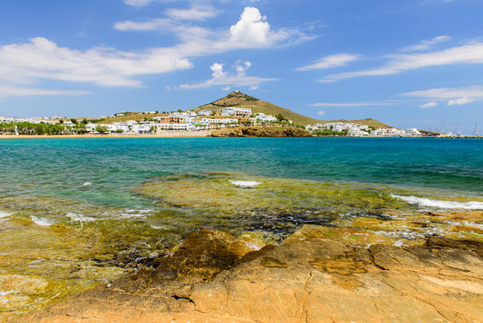Beautiful seaside, Pisso Livadi village, Paros island, Cyclades, Greece.