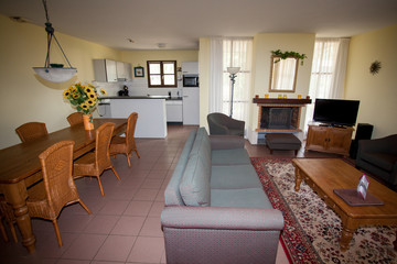 Modern, bright, clean, living room   in a  house