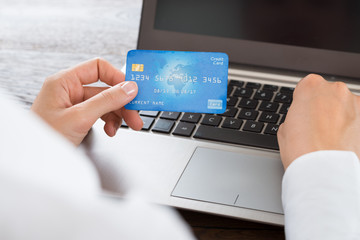 Businesswoman Hands Using Credit Card And Laptop