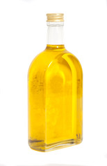 Oil In Glass Bottle On A White Background