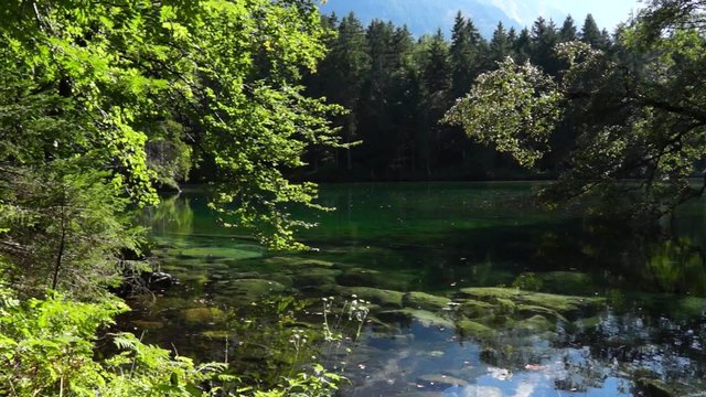 The Badersee Lake in Grainau, Garmisch-Partenkirchen, Werdenfels, Bavaria, Upper Bavaria, Germany